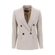 Max Mara Studio Dubbelknäppt ullflanell blazer Beige, Dam