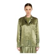 Max Mara Satinblus med slipsdetalj Green, Dam