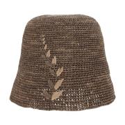 Ibeliv Handgjord Raffia Sommarhatt med Broderi Brown, Dam