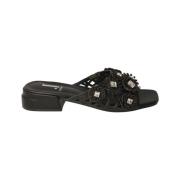 Jeannot Svart läderblomstersandal Black, Dam