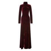 Alberta Ferretti Bordeaux Ruche Klänning med Satin Foder Red, Dam