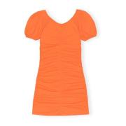 Ganni Vibrant Orange Bomull Poplin Mini Klänning Orange, Dam