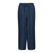 Cream Wide Trousers Blue, Dam