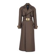 Balmain Mini monogram jacquard trenchcoat Brown, Dam