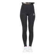 Puma Svarta höga midja leggings med vit logotyp tryck Black, Dam