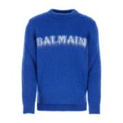 Balmain Round-neck Knitwear Blue, Herr