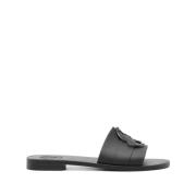 Moncler Svarta Slide Sandaler med Logodetalj Black, Dam