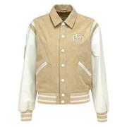 MVP wardrobe Mocka Läder Bomberjacka med Patchwork Logo Beige, Dam