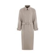 Prada Grå Ull Dubbelknäppt Trench Coat Beige, Herr