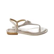 Ralph Lauren Silver Metallic Läder Sandal Gray, Dam