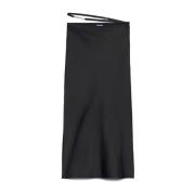 Jacquemus Guld Logo Satin Midi Kjol Black, Dam