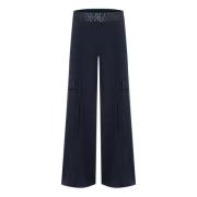 Cambio Wide Trousers Blue, Dam