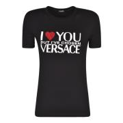 Versace Svart T-shirt med slogantryck och rhinestone Black, Dam