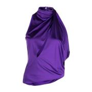 Versace Lila Draperad Halterneck Top Purple, Dam