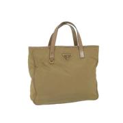 Prada Vintage Pre-owned Nylon handvskor Beige, Dam