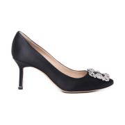 Manolo Blahnik Svart Satin Kristallspänne Klackar Black, Dam