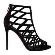 Dolce & Gabbana Svarta Läderklackar Sandaler med Dragkedja Black, Dam