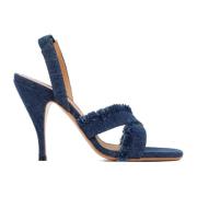 Off White Denim Curvy Heel Sandal Blue, Dam