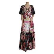 Dolce & Gabbana Blommig Silke Maxi Klänning Multicolor, Dam