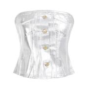 Ganni Foil Corsage Denim Top White, Dam