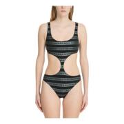 Balmain Iconic Stripes Swimsuit Black, Dam