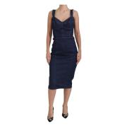 Dolce & Gabbana Mörkblå Bomull Denim Sheath Midi Klänning Blue, Dam