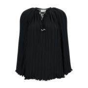 Lanvin Svart Veckad Blus med Snodd Black, Dam