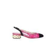 Roberto Festa Fuchsia Slingback Sandaler Tweed Guld Pink, Dam