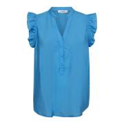 Co'Couture Frill Top med V-ringning Klarblå Blue, Dam