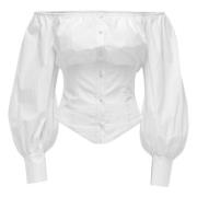 MVP wardrobe Båthals Puffärm Poplin Skjorta White, Dam