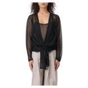 Alberta Ferretti Crepe Viscose Cardigan Black, Dam