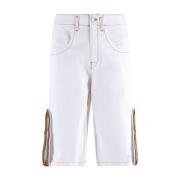 Bluemarble Vita Denim Baggy Shorts med Strass White, Herr