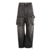 Sportmax Cargo Pocket Wide Leg Svarta Jeans Black, Dam