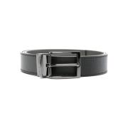 Emporio Armani Kornigt Läder Reversibelt Bälte Gunmetal Spänne Black, ...