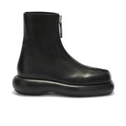 Jil Sander Dragkedja Läder Ankelboots Black, Dam