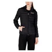 Emporio Armani EA7 Svart Huva Blazer med Dragkedja Fickor Black, Dam