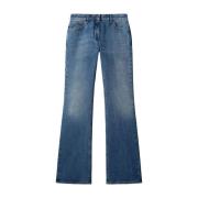 Off White Flare Jeans i Bomull med Logo Patch Blue, Dam