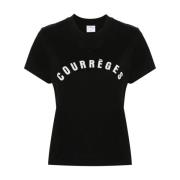 Courrèges Svart Logo Print Crew Neck Topp Black, Dam