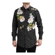 Dolce & Gabbana Blommig Bomull Slim Fit Skjorta Multicolor, Herr