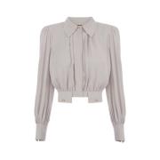 Elisabetta Franchi Cropped Georgette Skjorta med Långa ärmar Gray, Dam