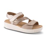 Gabor Beige Mocka Sandal med Kardborrelås Beige, Dam