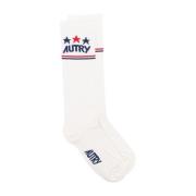 Autry Ribbade strumpor med jacquardlogotyp White, Unisex