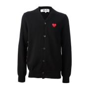 Comme des Garçons Play Rött Hjärta Ull Cardigan V-ringning Black, Herr