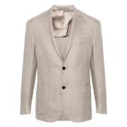 Corneliani Lyxig Ull Siden Linne Jacka Beige, Herr