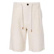 Eleventy Linne shorts med dragsko och fickor Beige, Herr