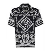 Dolce & Gabbana Silkesskjorta med logotyptryck och klassisk krage Blac...