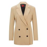 Hugo Boss Lång passform blazer med karakteristiskt foder Beige, Dam