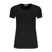 Patrizia Pepe T-shirt med Rhinestone Logo i Bomull Black, Dam