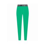 Dolce & Gabbana Ikoniska Logo Leggings Elastisk Design Green, Dam