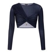 Elisabetta Franchi Laminerad Jersey Crop Top Md01037E2 Blue, Dam